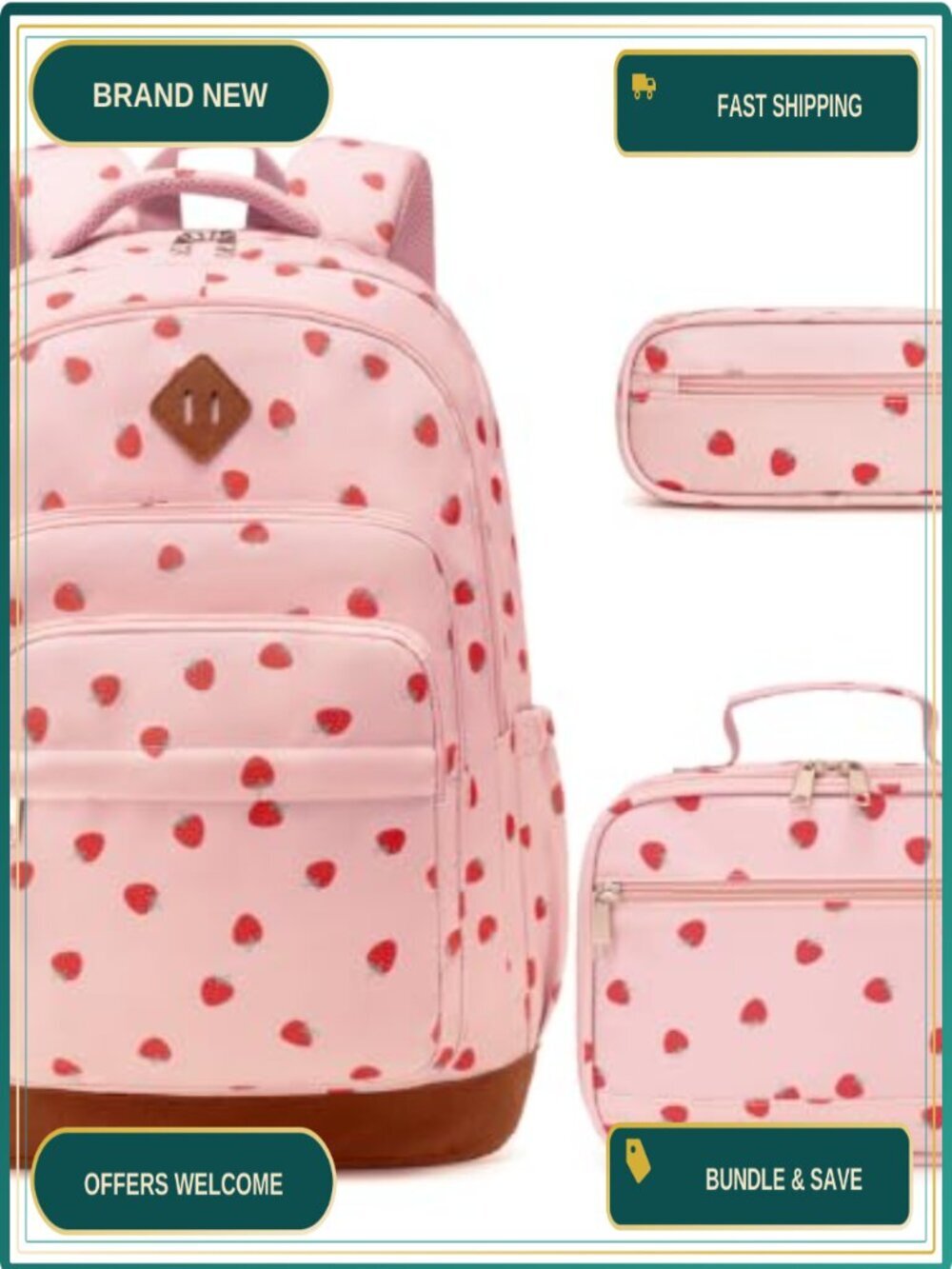 Girls School Backpack Set with Lunch Bag Pencil Case, Laptop Compatible,